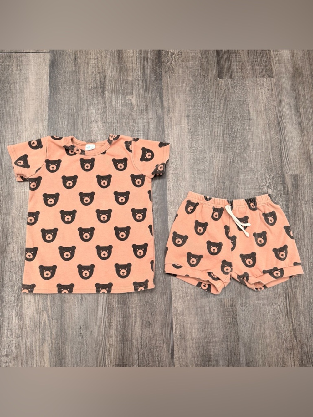 Play Kids Brown Bear Print Pajama Set - Short Sleeve Top & Drawstring Shorts
